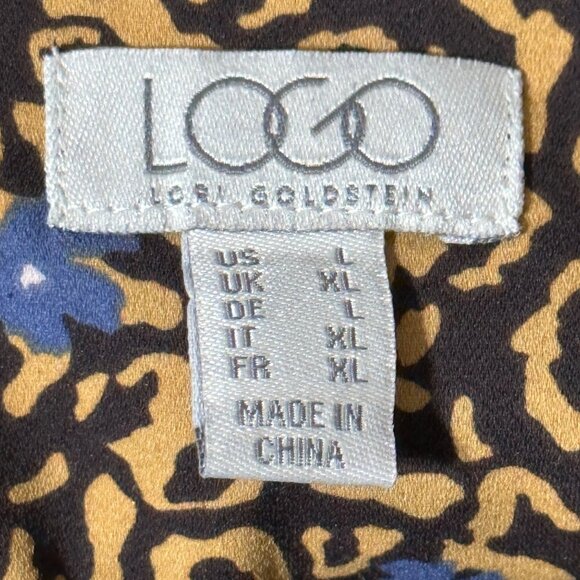 Logo By Lori Goldstein Womens Size L Animal Print Peplum Button-Down Blouse - Picture 6 of 9